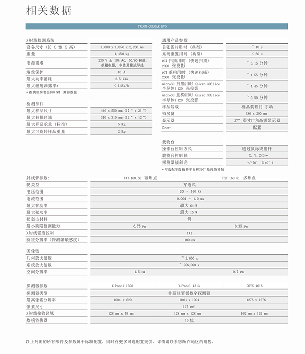 YXLON COUGAR EVO离线X-RAY技术参数：