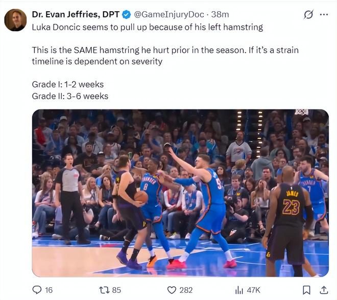 东契奇左腿筋拉伤退场 湖人惨败雷霆